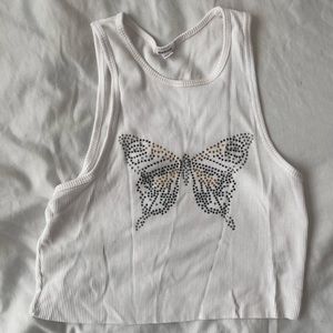 Rhinestone Butterfly Garage Tank Top
